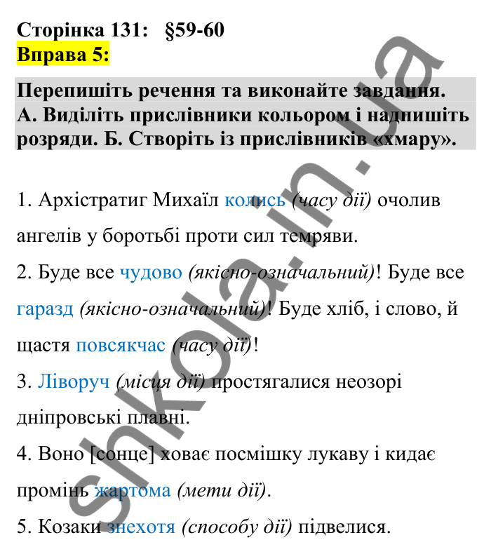 Відповідь до вправи 5 сторінка 131 ГДЗ Українська мова 7 клас Авраменко 2024