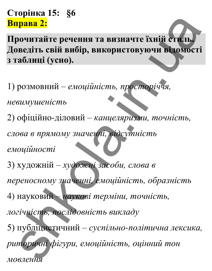 Відповідь до вправи 2 сторінка 15 ГДЗ Українська мова 7 клас Авраменко 2024