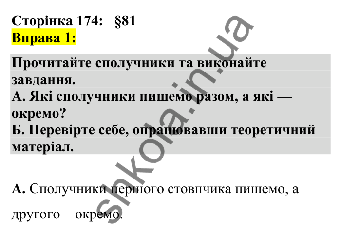 Відповідь до вправи 1 сторінка 174 ГДЗ Українська мова 7 клас Авраменко 2024