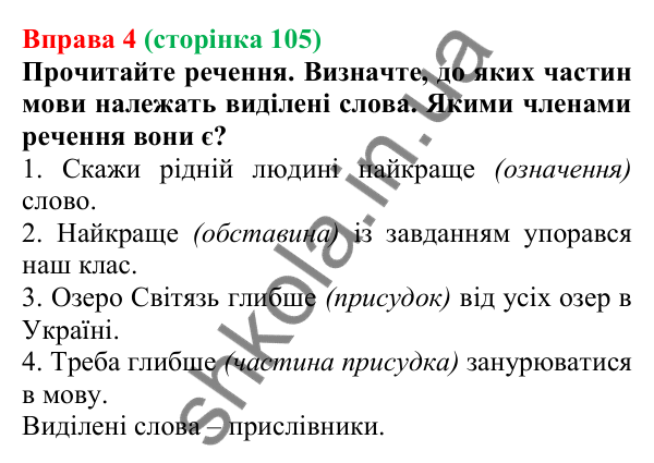 Відповідь до вправи 4 (с. 105) з української мови для 7 класу (Голуб, 2024): Ступені порівняння прислівників