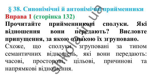 Відповідь до вправи 1 (с. 132) з української мови для 7 класу (Голуб, 2024): Синонімічні й антонімічні прийменники