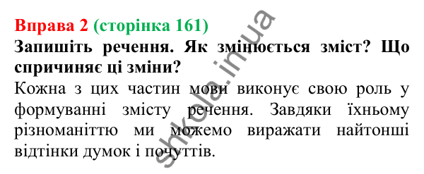 Відповідь до вправи 2 (с. 161) з української мови для 7 класу (Голуб, 2024): Частка як службова частина мови