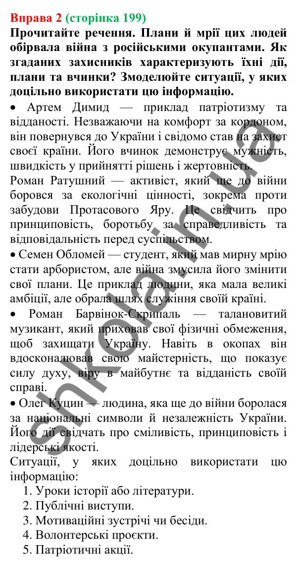 Відповідь до вправи 2 (с. 199) з української мови для 7 класу (Голуб, 2024): Використання інформації в різних ситуаціях спілкування…
