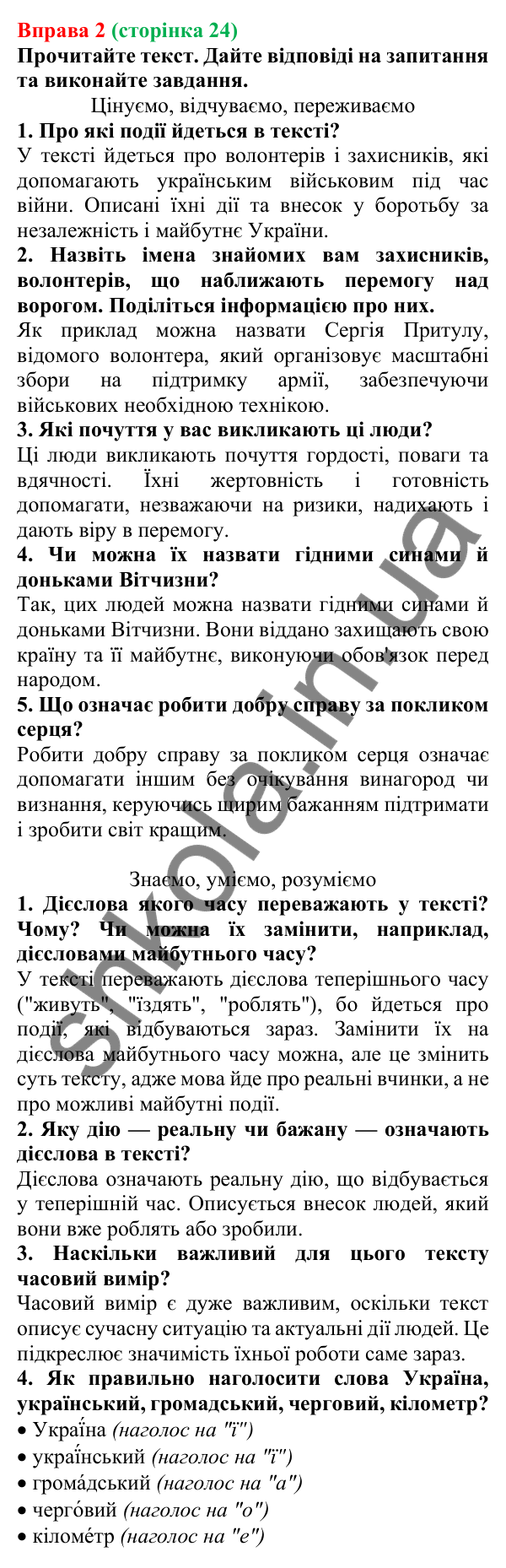 Відповідь до вправи 2 (с. 24) з української мови для 7 класу (Голуб, 2024): Способи дієслів. Дійсний спосіб