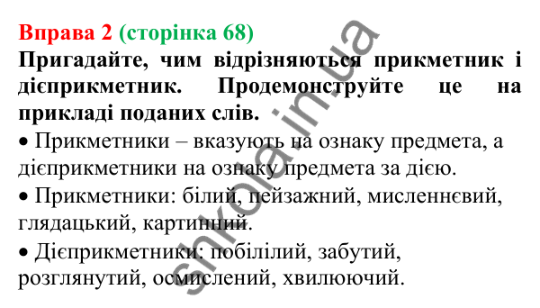 Відповідь до вправи 2 (с. 68) з української мови для 7 класу (Голуб, 2024): Активні й пасивні дієприкметники. Особливості творення…