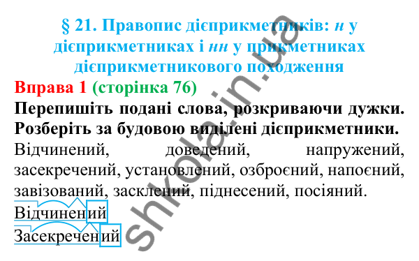 Відповідь до вправи 1 (с. 76) з української мови для 7 класу (Голуб, 2024): Правопис дієприкметників: н у дієприкметниках і нн у…