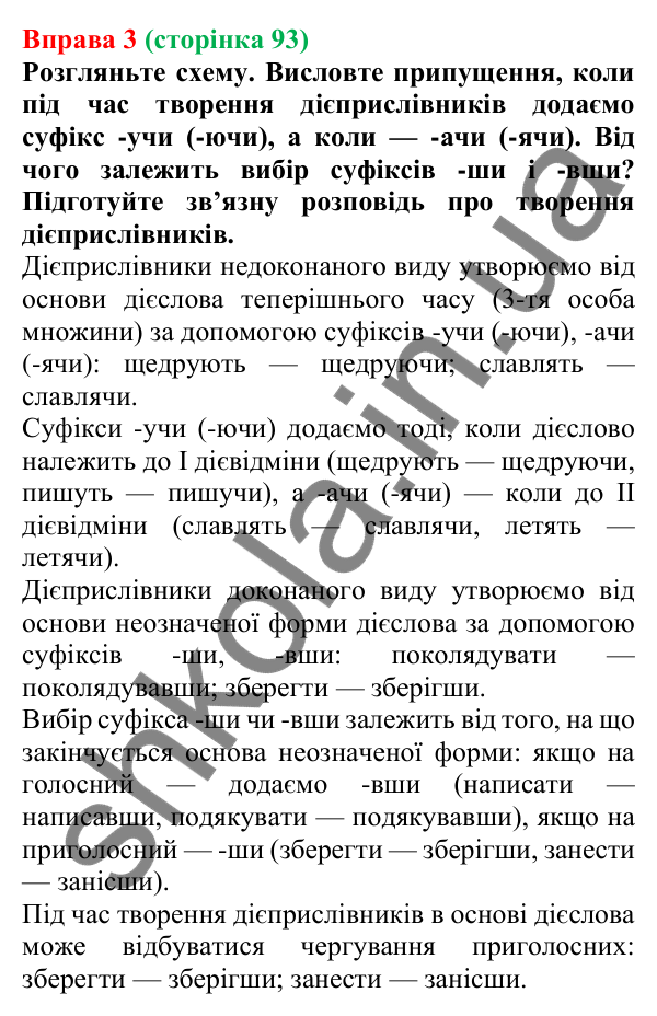 Відповідь до вправи 3 (с. 93) з української мови для 7 класу (Голуб, 2024): Творення дієприслівників недоконаного й доконаного виду