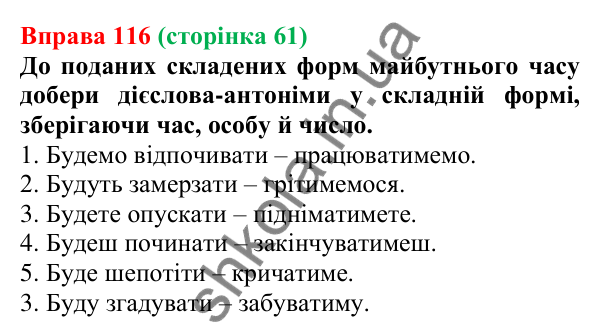 Відповідь до вправи 116 (с. 61) з української мови для 7 класу (Онатій, 2024): Дієслово. Узагальнення