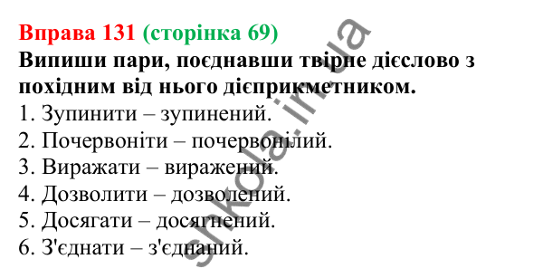 Відповідь до вправи 131 (с. 69) з української мови для 7 класу (Онатій, 2024): Активні й пасивні дієприкметники
