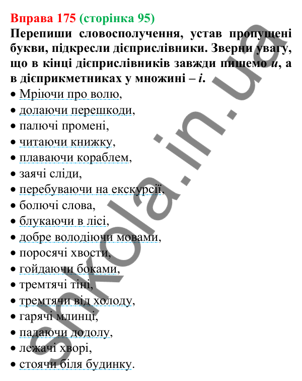 Відповідь до вправи 175 (с. 95) з української мови для 7 класу (Онатій, 2024): Дієприслівник як форма дієслова
