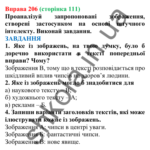 Відповідь до вправи 206 (с. 111) з української мови для 7 класу (Онатій, 2024): Розвиток мовлення 8–9. Читання й аналіз тексту