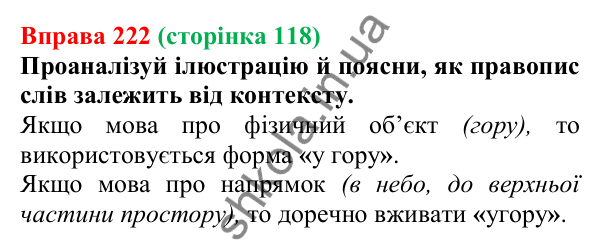 Відповідь до вправи 222 (с. 118) з української мови для 7 класу (Онатій, 2024): Розрізнення прислівників й омонімічних слів