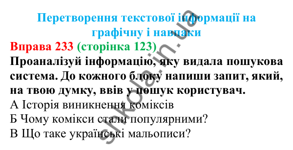 Відповідь до вправи 233 (с. 123) з української мови для 7 класу (Онатій, 2024): Розвиток мовлення 10. Перетворення текстової інформації на графічну і навпаки
