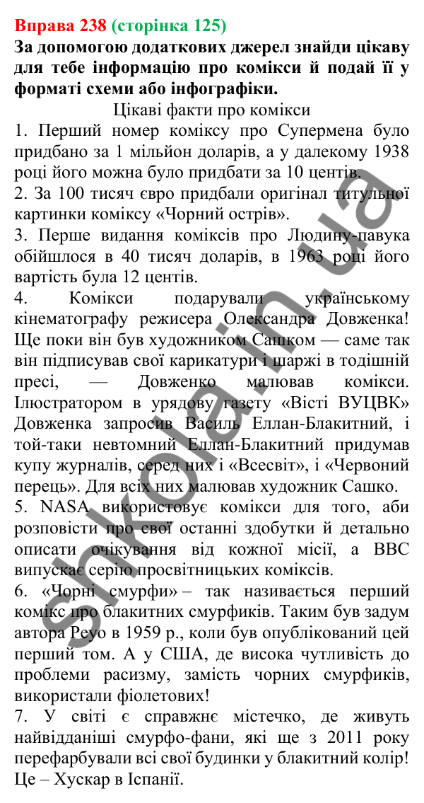Відповідь до вправи 238 (с. 125) з української мови для 7 класу (Онатій, 2024): Розвиток мовлення 10. Перетворення текстової інформації на графічну і навпаки