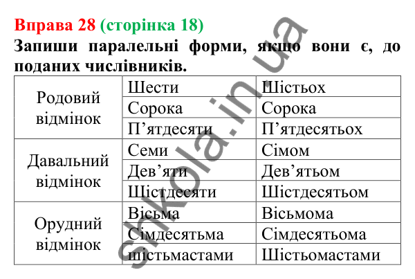 Відповідь до вправи 28 (с. 18) з української мови для 7 класу (Онатій, 2024): Числівник. Займенник