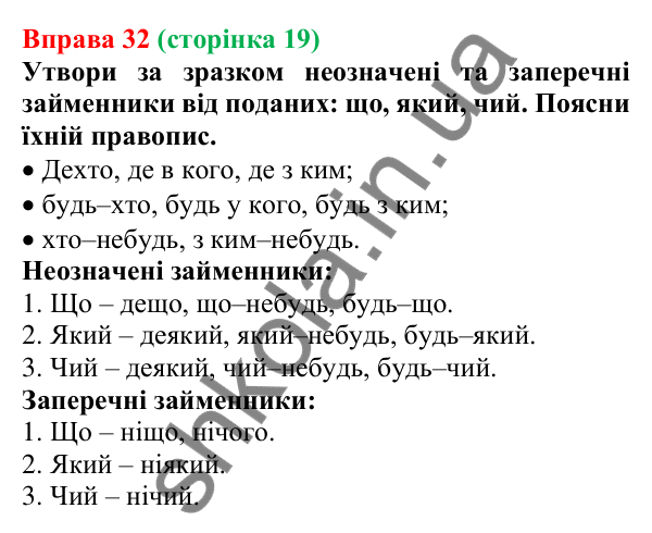 Відповідь до вправи 32 (с. 19) з української мови для 7 класу (Онатій, 2024): Числівник. Займенник
