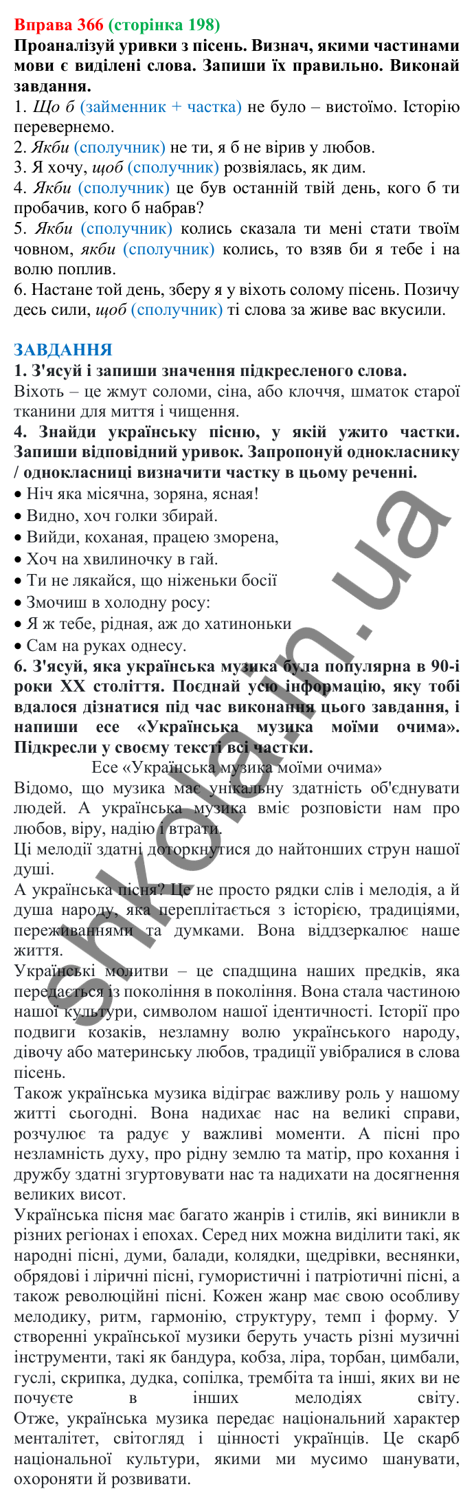 Відповідь до вправи 366 (с. 198) з української мови для 7 класу (Онатій, 2024): Написання часток