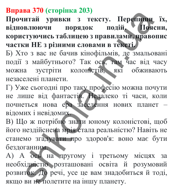 Відповідь до вправи 370 (с. 203) з української мови для 7 класу (Онатій, 2024): Написання НЕ та НІ з різними частинами мови