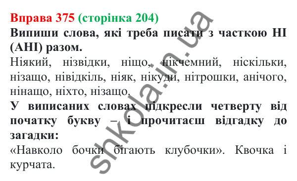 Відповідь до вправи 375 (с. 204) з української мови для 7 класу (Онатій, 2024): Написання НЕ та НІ з різними частинами мови