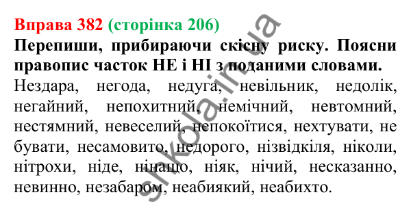 Відповідь до вправи 382 (с. 206) з української мови для 7 класу (Онатій, 2024): Частка. Узагальнення