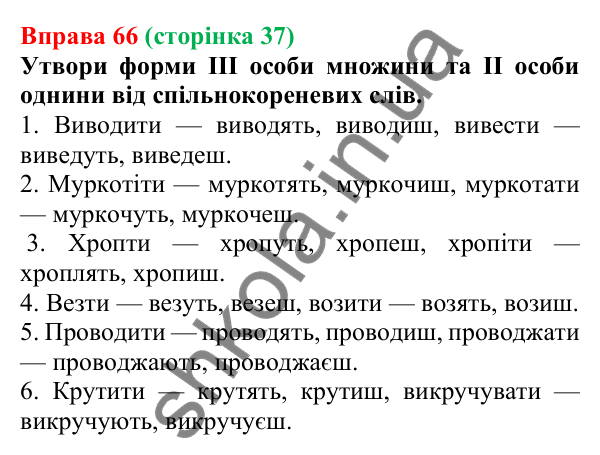Відповідь до вправи 66 (с. 37) з української мови для 7 класу (Онатій, 2024): Дієслова І та ІІ дієвідмін. Букви е (є), и (ї) в особових закінченнях дієслів