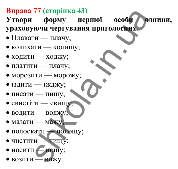 Відповідь до вправи 77 (с. 43) з української мови для 7 класу (Онатій, 2024): Часи дієслів. Теперішній час дієслів