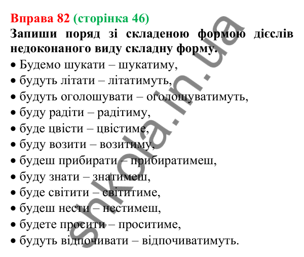 Відповідь до вправи 82 (с. 46) з української мови для 7 класу (Онатій, 2024): Майбутній час дієслів