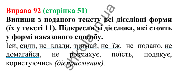 Відповідь до вправи 92 (с. 51) з української мови для 7 класу (Онатій, 2024): Творення дієслів умовного й наказового способів