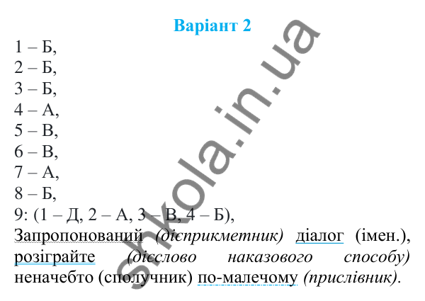 Діагностична робота 9, варіант 2 (с. 238) з української мови для 7 класу (Онатій, 2024): Діагностична (контрольна) робота 9. Повторення й узагальнення вивченого