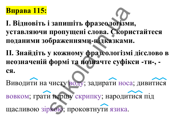 Вправа 115 Відповідь до вправи 115 (с. 50) з української мови для 7 класу (Заболотний, 2024): Неозначена форма дієслова. Особова форма…