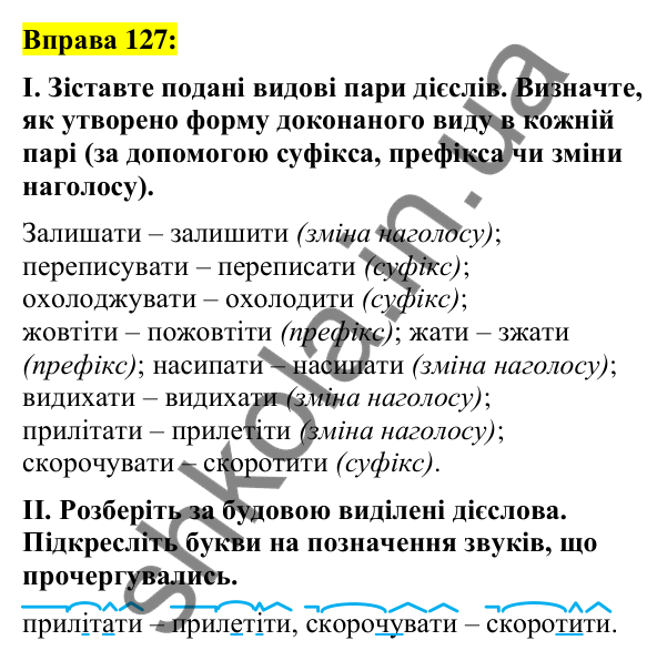 Вправа 127 Відповідь до вправи 127 (с. 55) з української мови для 7 класу (Заболотний, 2024): Вид дієслова
