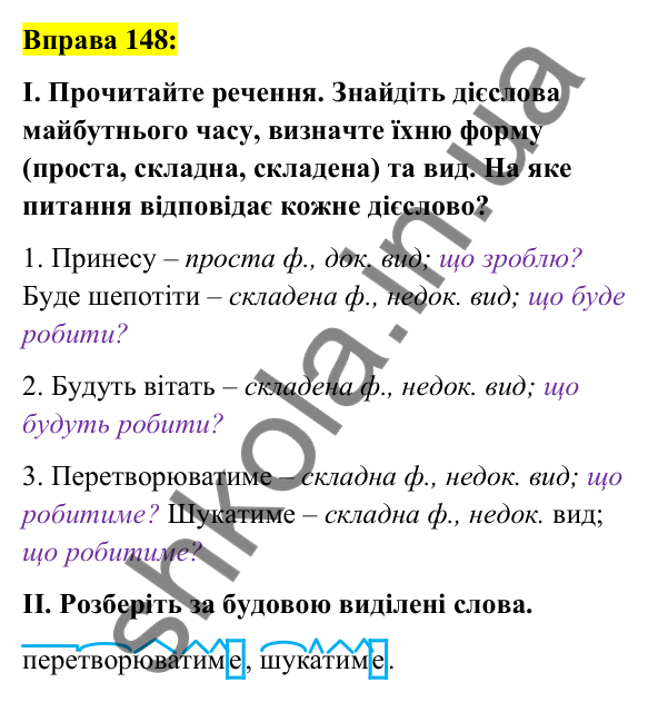 Вправа 148 Відповідь до вправи 148 (с. 65) з української мови для 7 класу (Заболотний, 2024): Майбутній час дієслів