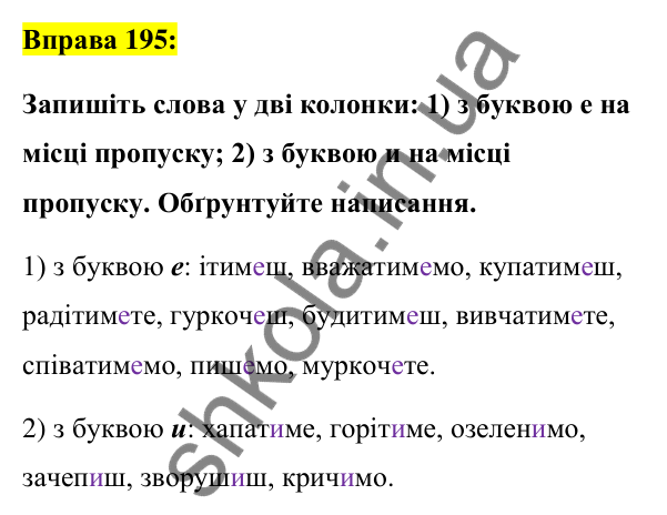 Вправа 195 Відповідь до вправи 195 (с. 84) з української мови для 7 класу (Заболотний, 2024): Узагальнення вивченого з теми «Дієслово»