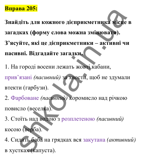 Вправа 205 Відповідь до вправи 205 (с. 91) з української мови для 7 класу (Заболотний, 2024): Дієприкметник як форма дієслова