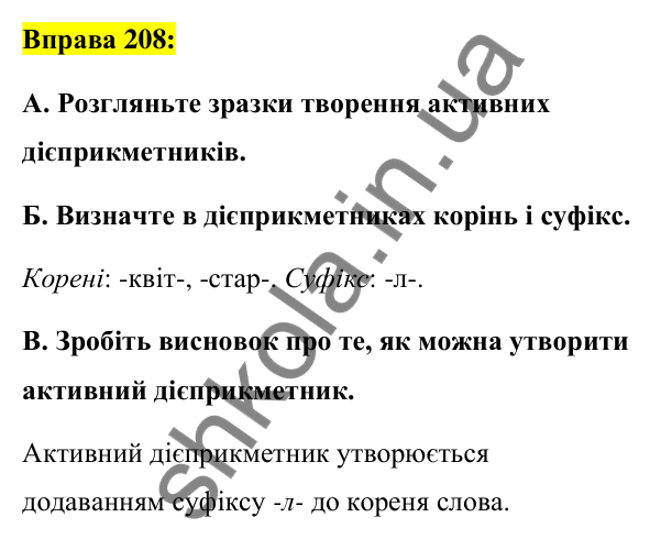 Вправа 208 Відповідь до вправи 208 (с. 92) з української мови для 7 класу (Заболотний, 2024): Творення та відмінювання активних…