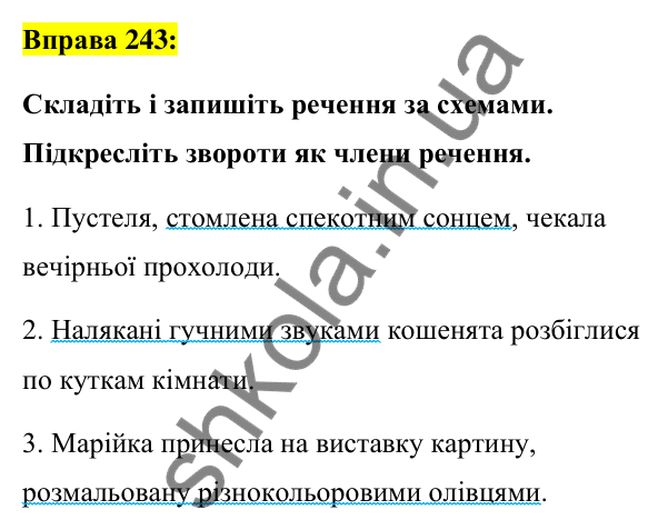 Вправа 243 Відповідь до вправи 243 (с. 105) з української мови для 7 класу (Заболотний, 2024): Дієприкметниковий зворот