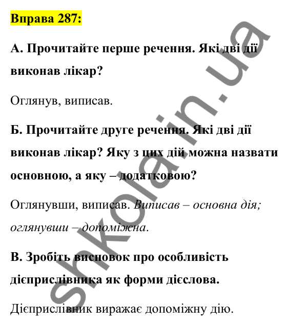 Вправа 287 Відповідь до вправи 287 (с. 122) з української мови для 7 класу (Заболотний, 2024): Дієприслівник як форма дієслова