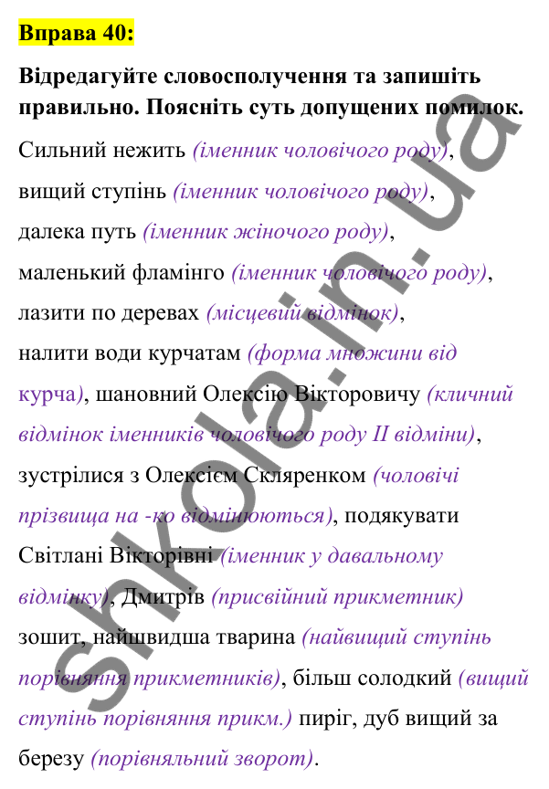 Вправа 40 Відповідь до вправи 40 (с. 19) з української мови для 7 класу (Заболотний, 2024): Морфологія (іменник, прикметник)
