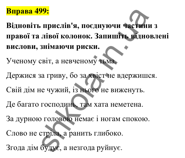 Вправа 499 Відповідь до вправи 499 (с. 216) з української мови для 7 класу (Заболотний, 2024): Написання не з різними частинами мови
