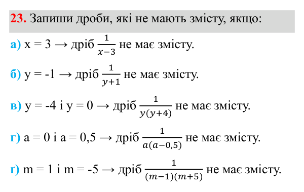 Завдання 23 ГДЗ Алгебра 8 клас Бевз 2025 — завдання 23, § 1. Ділення і дроби