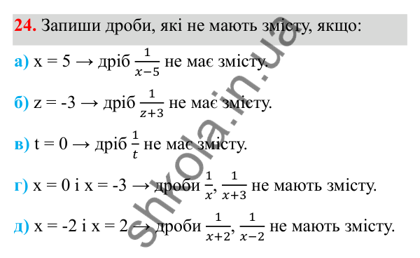 ГДЗ Алгебра 8 клас Бевз 2025 — завдання 24, § 1. Ділення і дроби