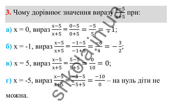 ГДЗ Алгебра 8 клас Бевз 2025 — завдання 3, § 1. Ділення і дроби