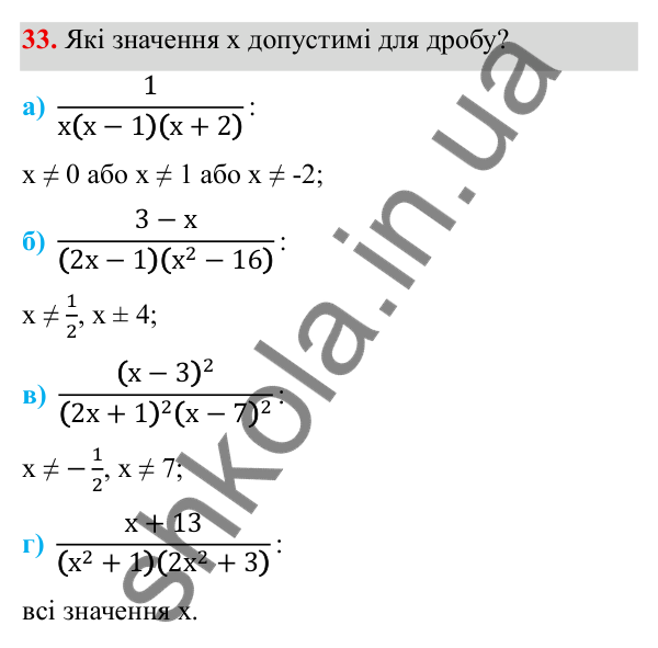 ГДЗ Алгебра 8 клас Бевз 2025 — завдання 33, § 1. Ділення і дроби