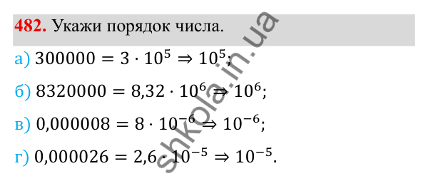 ГДЗ Алгебра 8 клас Бевз 2025 — завдання 482, § 10. Стандартний вигляд числа