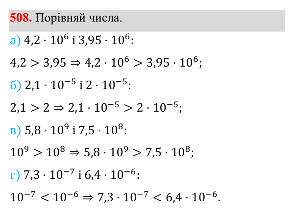 Завдання 508 ГДЗ Алгебра 8 клас Бевз 2025 — завдання 508, § 10. Стандартний вигляд числа