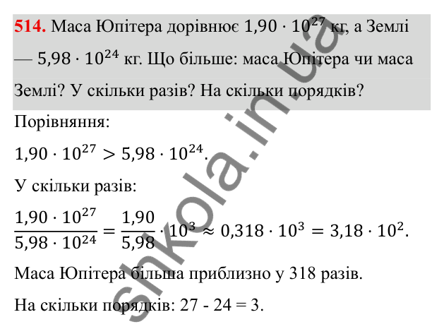 ГДЗ Алгебра 8 клас Бевз 2025 — завдання 514, § 10. Стандартний вигляд числа