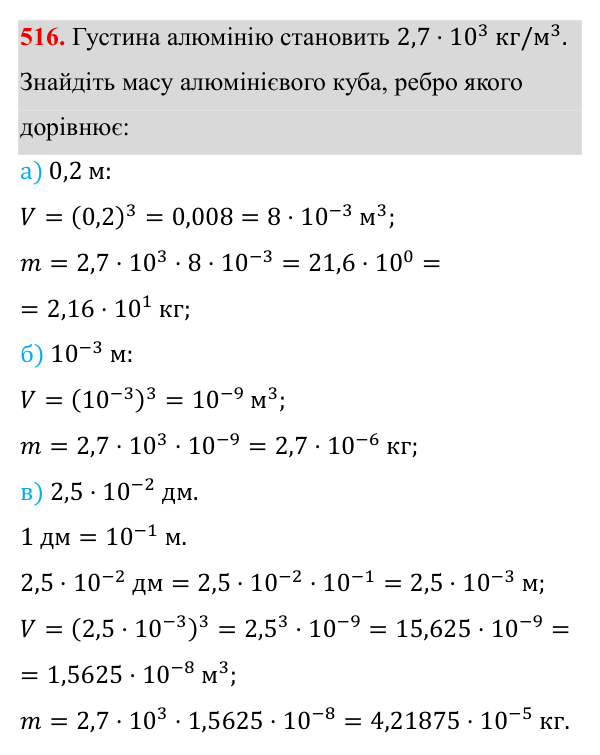 Завдання 516 ГДЗ Алгебра 8 клас Бевз 2025 — завдання 516, § 10. Стандартний вигляд числа