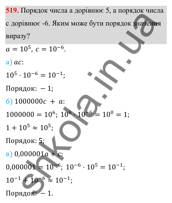 ГДЗ Алгебра 8 клас Бевз 2025 — завдання 519, § 10. Стандартний вигляд числа
