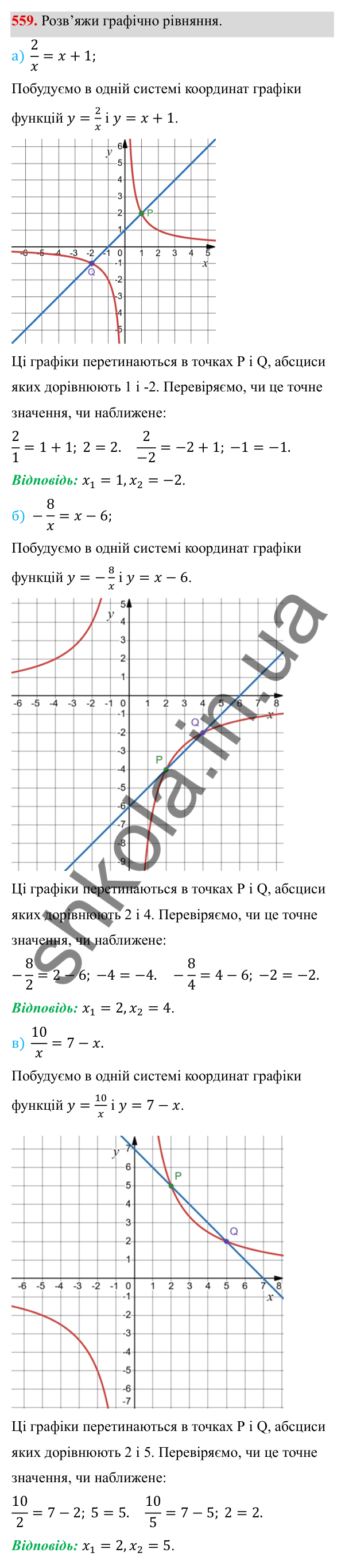 ГДЗ Алгебра 8 клас Бевз 2025 — завдання 559, § 11. Функція y = k/x