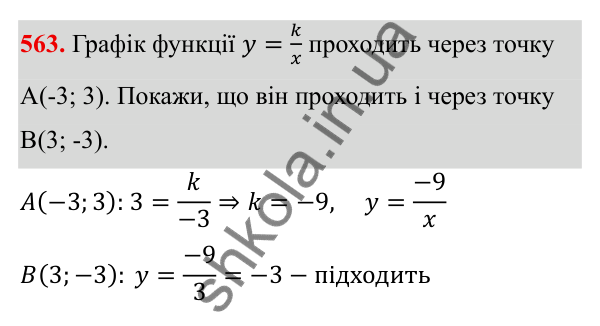 ГДЗ Алгебра 8 клас Бевз 2025 — завдання 563, § 11. Функція y = k/x